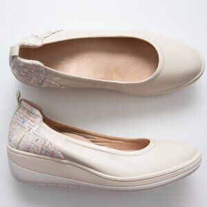 Vionic Jacey Wedge Slip-On Shoes Leather Boucle Tweed Trim Comfort Cream Size 9
